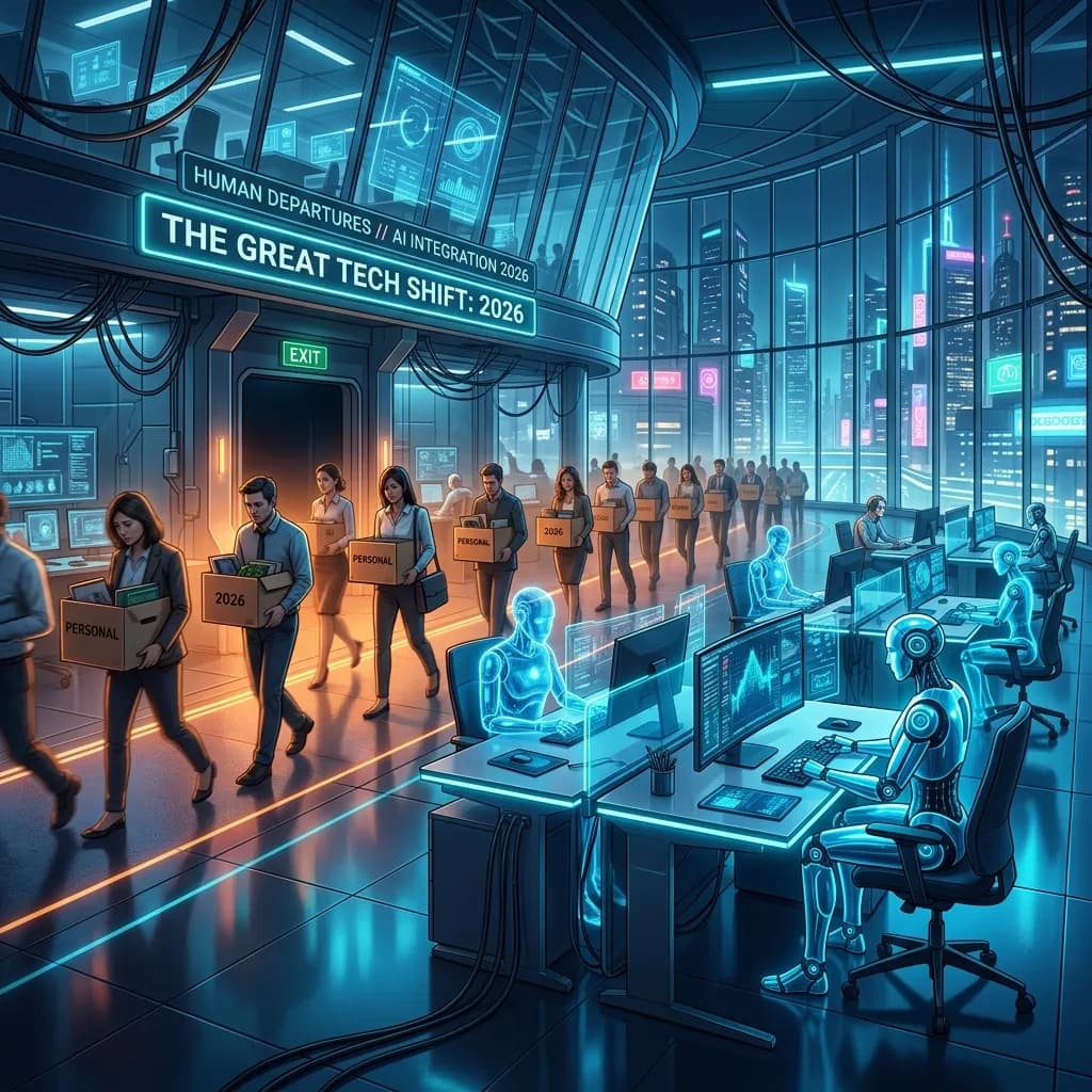 Yapay Zeka İstihdamı Vurmaya Başladı: 2026'da Teknoloji Sektöründe 80.000 Kişi İşten Çıkarıldı - Teknoloji konulu yazı görseli