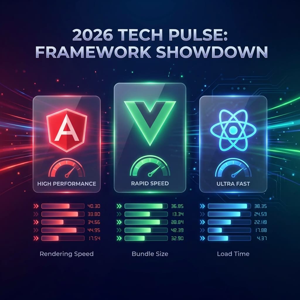 Angular vs React vs Vue 2026: Performans, DX ve Ölçek Karşılaştırması - Frontend konulu yazı görseli