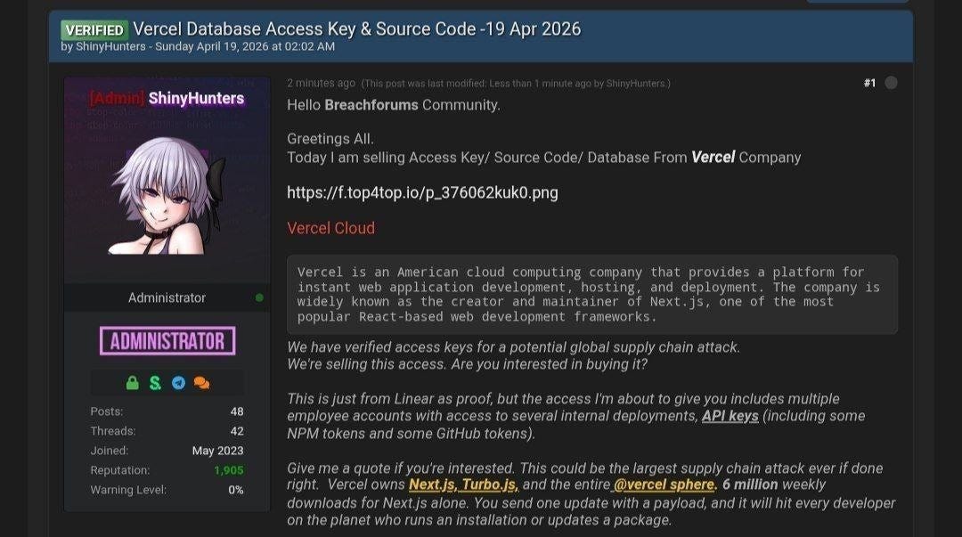 ShinyHunters tarafından yayımlanan Vercel çalışan verilerine ait ekran görüntüsü